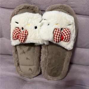 Cute Fuzzy Slippers with Bow